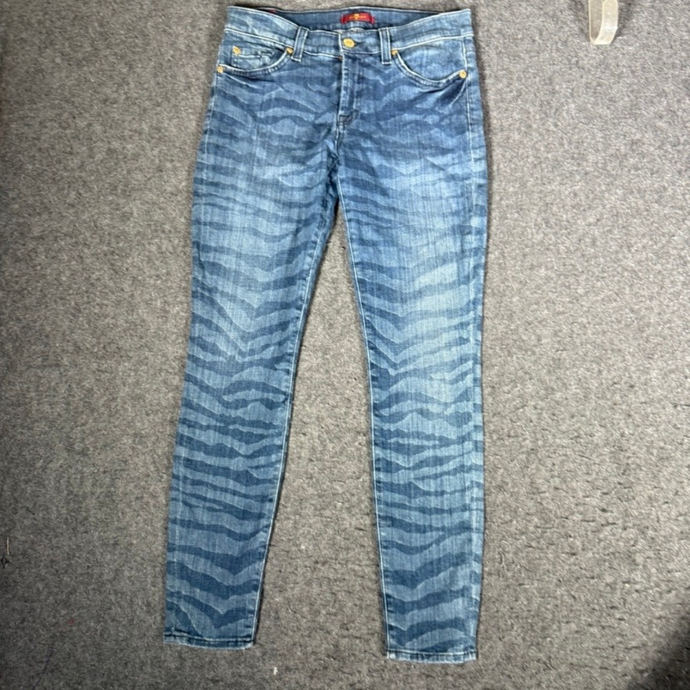 7 For All Mankind Women's 28 Skinny Jeans Zebra Print Stretch Denim USA Made‎